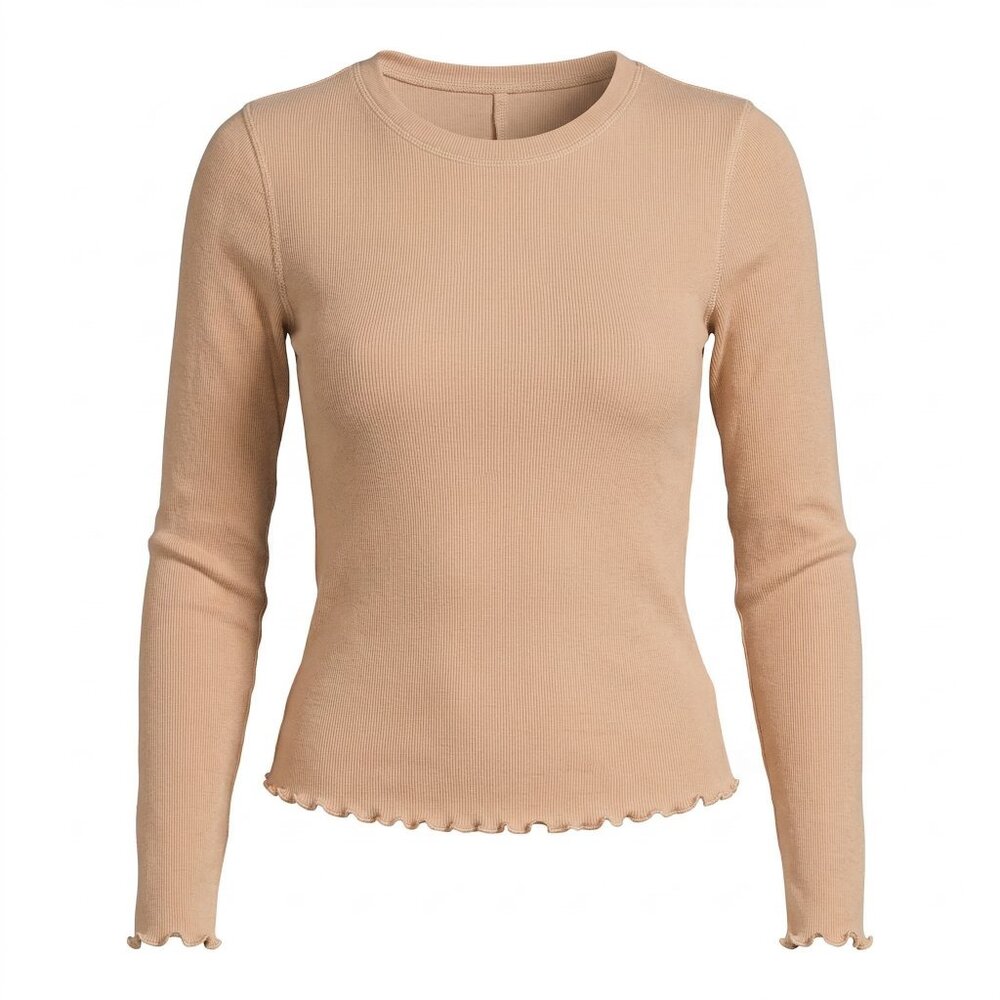 Free People We The Free Easy Does It Long Sleeve Tee Waffle Knit Lettuce Edge